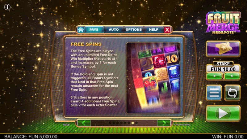 Fruit Merge Megapots - informations sur les Free Spins et le multiplicateur